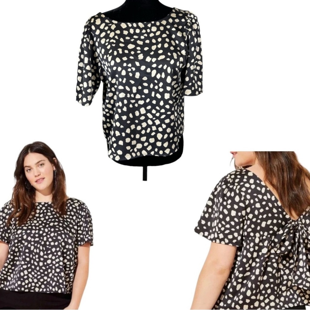 LOFT Black and Cream Patterned Blouse